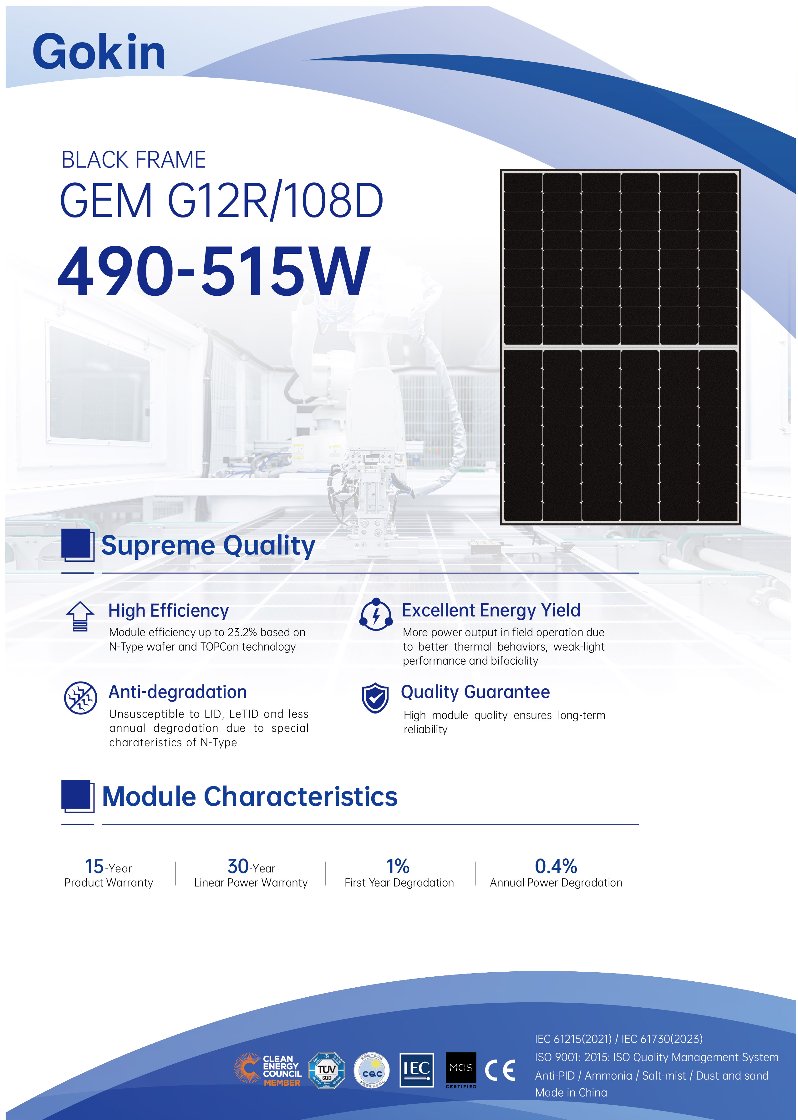 GEM  G12R-108D<br>490-515W Black Frame (Glass:2.0mm)